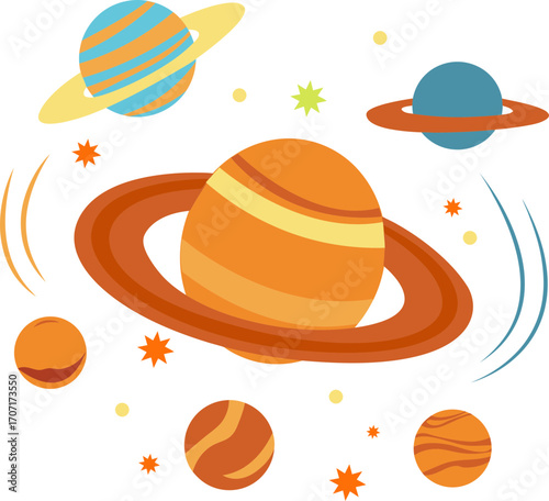 Colorful Cartoon Planets in Outer Space.