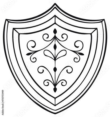 Ornate Heraldic Shield Outline Elegant Flourishes Decorative Crest Illustration