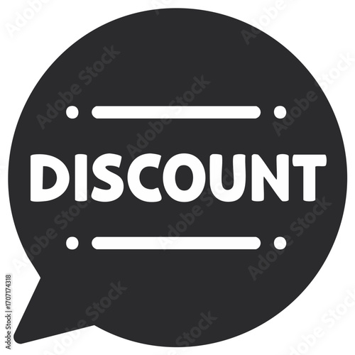 Black chat bubble with discount, promotion label, sale or best offer message