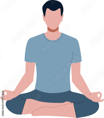 Faceless Man Meditating in Lotus Pose Illustration.