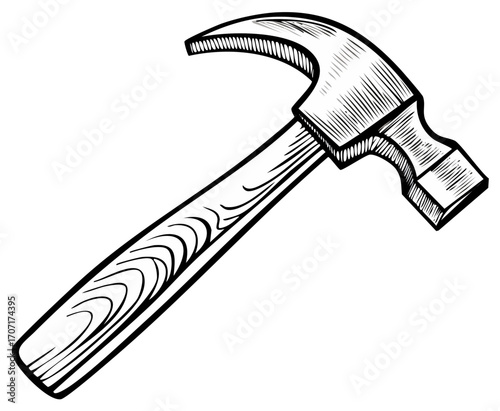 Hammer Hand Drawn Black and White Illustration Tool