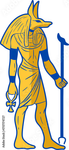 Ancient Egyptian God Anubis Vector Illustration.
