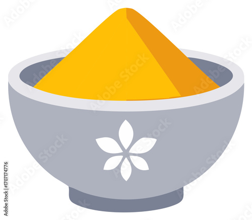 Vivid Turmeric Powder in a Decorative Bowl Aromatic Asian Spice Graphic Icon