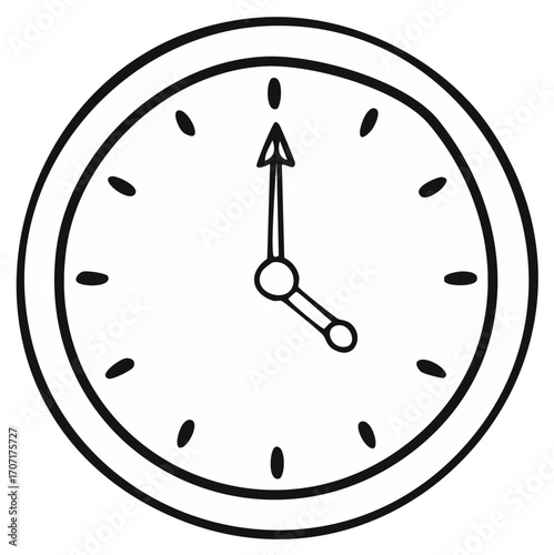 Cartoon clock showing the time ten o'clock. Illustration in black and white colors