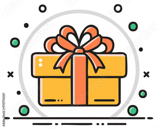 Festive Wrapped Gift Box with Orange Bow Celebration Holiday Graphic