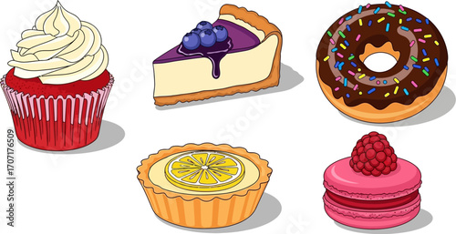Delicious assortment of colorful sweet treats and desserts