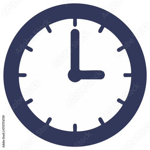 Simple Dark Blue Clock Face Showing Three Oclock Time