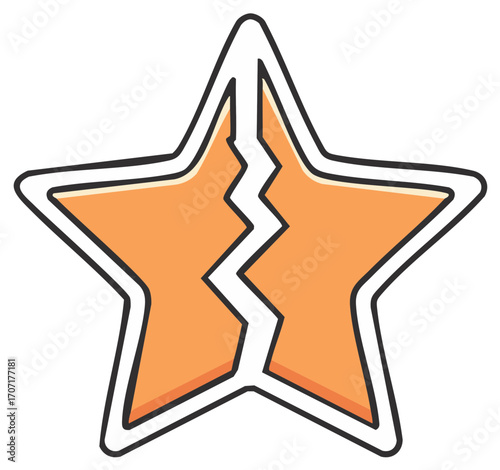 Cracked Orange Star Cartoon Icon Symbolizes Damage or Flaws