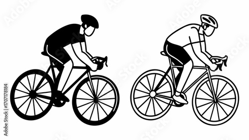 Two cyclists riding bicycles side by side in black and white line art illustration style design vector created with generated ai 