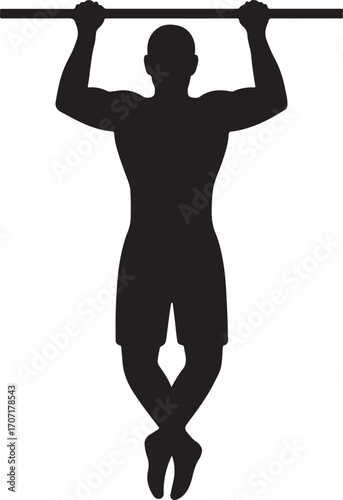 Pull up silhouette vector illustration of fitness exercise demonstrating upper body strength and workout training.