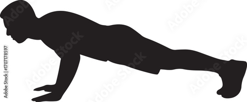 Push up silhouette vector illustration of fitness exercise demonstrating strength, workout, and body training.