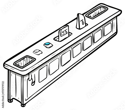 Cartoon Illustration of a Self-Service Counter Kiosk with Interactive Buttons and Slots
