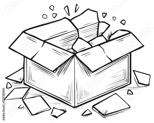 Collapsing Cardboard Box Shattering Into Pieces Illustration Graphic