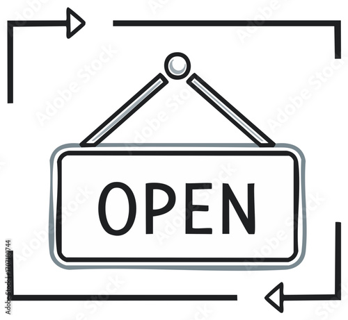 Hanging Open Sign with Border and Arrows Symbol