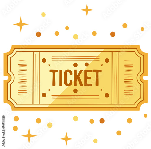 Golden Ticket with Stars and Dots Celebration Graphic for Events and Special Admission