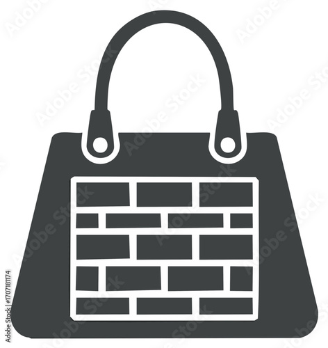 Stylized illustration of a handbag with a brick wall pattern design