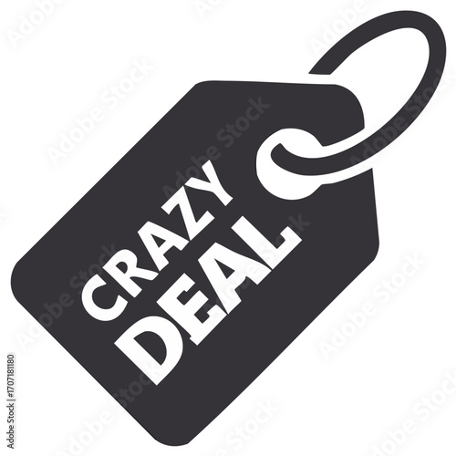 Isolated tag with crazy deal text, promotion sale shopping design, offering special discount and offer