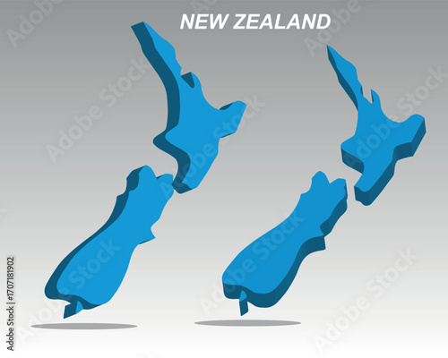 A clean 3D vector map of New Zealand with a modern design. Excellent for professional presentations, data visualization, and infographics