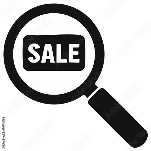 Magnifying Glass Focusing on Sale Sign Concept for Finding Discounts and Deals