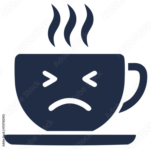 Sad hot beverage in a cup with steam escaping upwards, isolated illustration