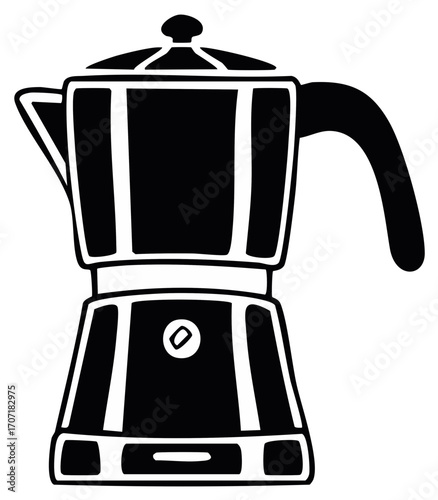Stovetop Espresso Maker Icon for Italian Coffee Brewing at Home Black and White Design