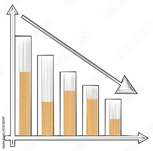 Drawn graph showing falling bar chart levels with a downward arrow, indicating financial decline.
