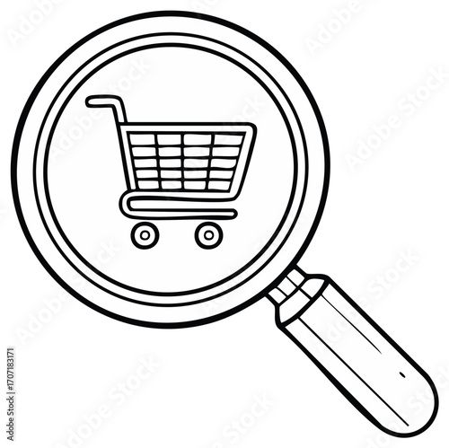 Magnifying glass with shopping cart icon online retail search discovery