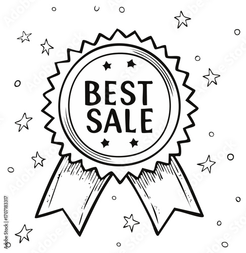 Best Sale Hand Drawn Badge with Ribbon, Stars and Dots on White