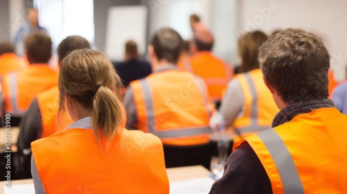 Attentive construction workers attend a safety training session for professional development in workplace