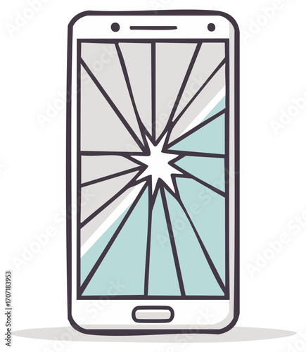 Shattered Smartphone Screen A Cracked Display Icon Damaged Mobile Phone Technology Device