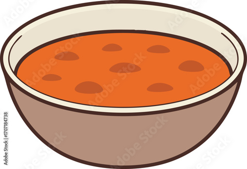 A cartoon illustration of a bowl filled with orange soup, ready to eat.