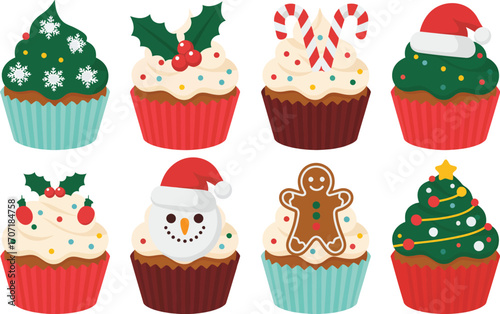 Festive holiday cupcakes decorated with Christmas themes and winter designs, a sweet treat collection.