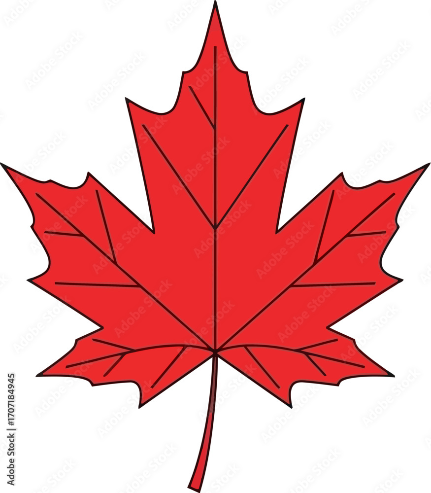 Naklejka premium Vibrant red maple leaf illustration symbolizing nature and autumn
