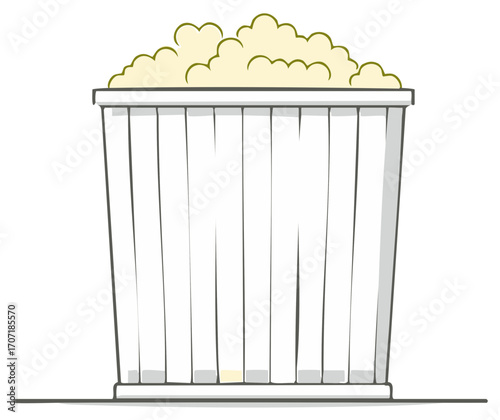 Simple cartoon bucket filled with fluffy popcorn snack