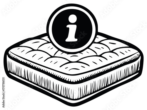 Information symbol on a bed mattress graphic.