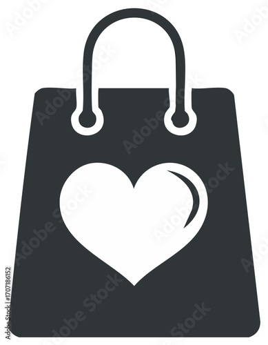 Dark shopping bag with white heart symbol and handles