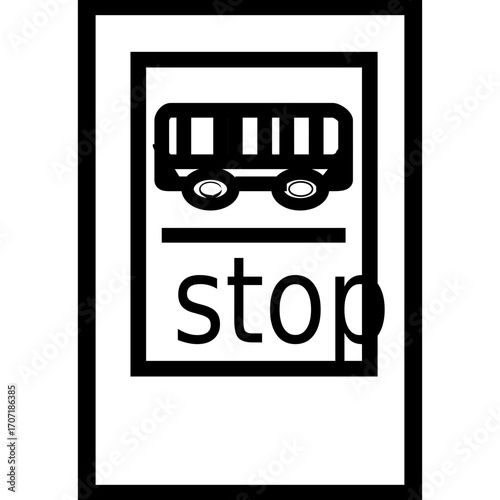 Simple black and white bus stop sign isolated vector icon