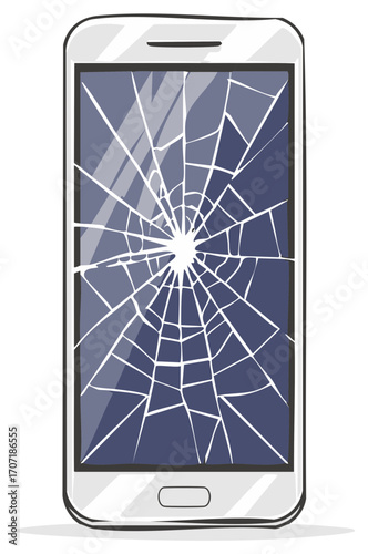 Illustration of a modern smartphone with a broken cracked screen
