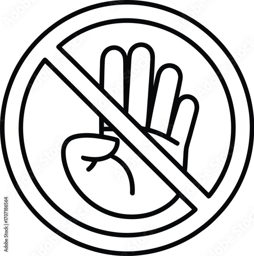 Stop hand symbol indicating prohibition or warning against entry, a clear visual cue for caution.