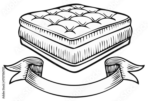 Quilted Mattress with Ornate Banner Vector Illustration
