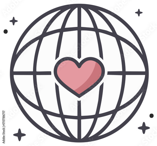 Earth Globe with Pink Heart Symbolizing Global Love and Universal Connection