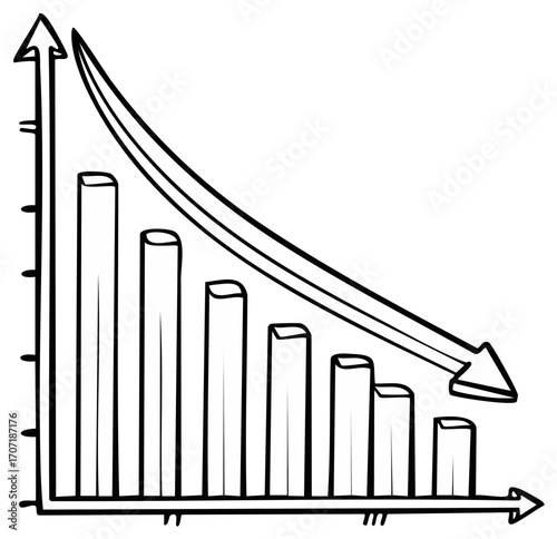 Hand-drawn bar chart with a downward arrow illustrating business decline and market loss
