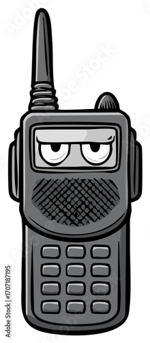Grumpy Cartoon Walkie Talkie Character Illustration with an Angry Face