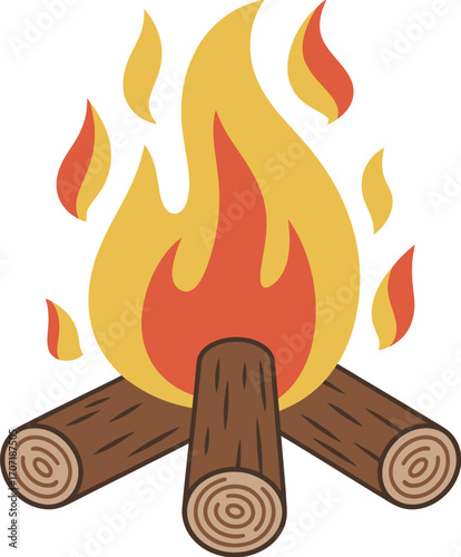 Cozy campfire with glowing embers and warm flames on a dark background, evoking warmth and relaxation