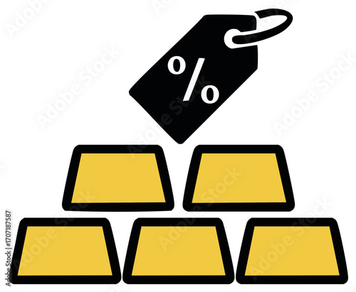 Discount sign hovering over gold bars symbolizing price drop