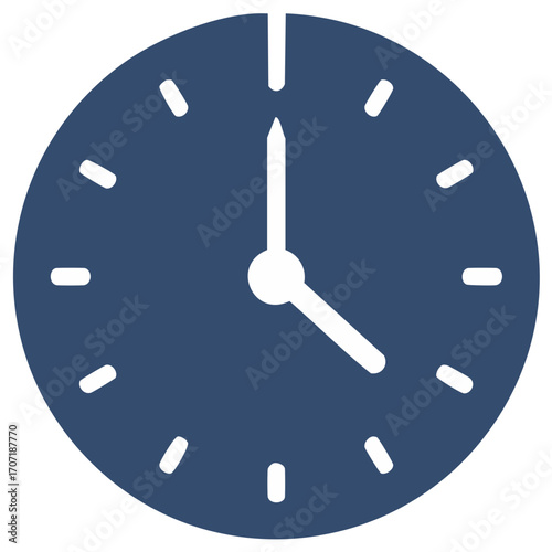 Simple Dark Blue Clock Face with White Hands Showing Approximately 10 Oclock