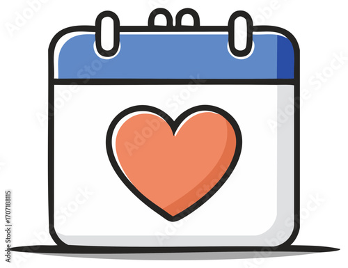 Calendar with heart symbol marking a romantic date, anniversary, or special event