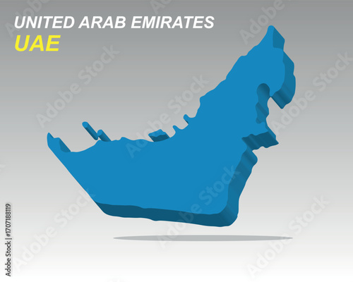 A clean 3D vector map of the United Arab Emirates with a modern design. Excellent for professional presentations, data visualization, and infographics