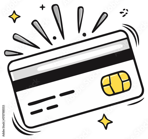 Vibrant Doodle Art Credit Card Featuring EMV Chip Magnetic Stripe and Glowing Effects