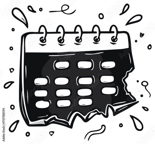 Torn calendar page cartoon illustration, calendar date sheet with ripped edges, deadlines